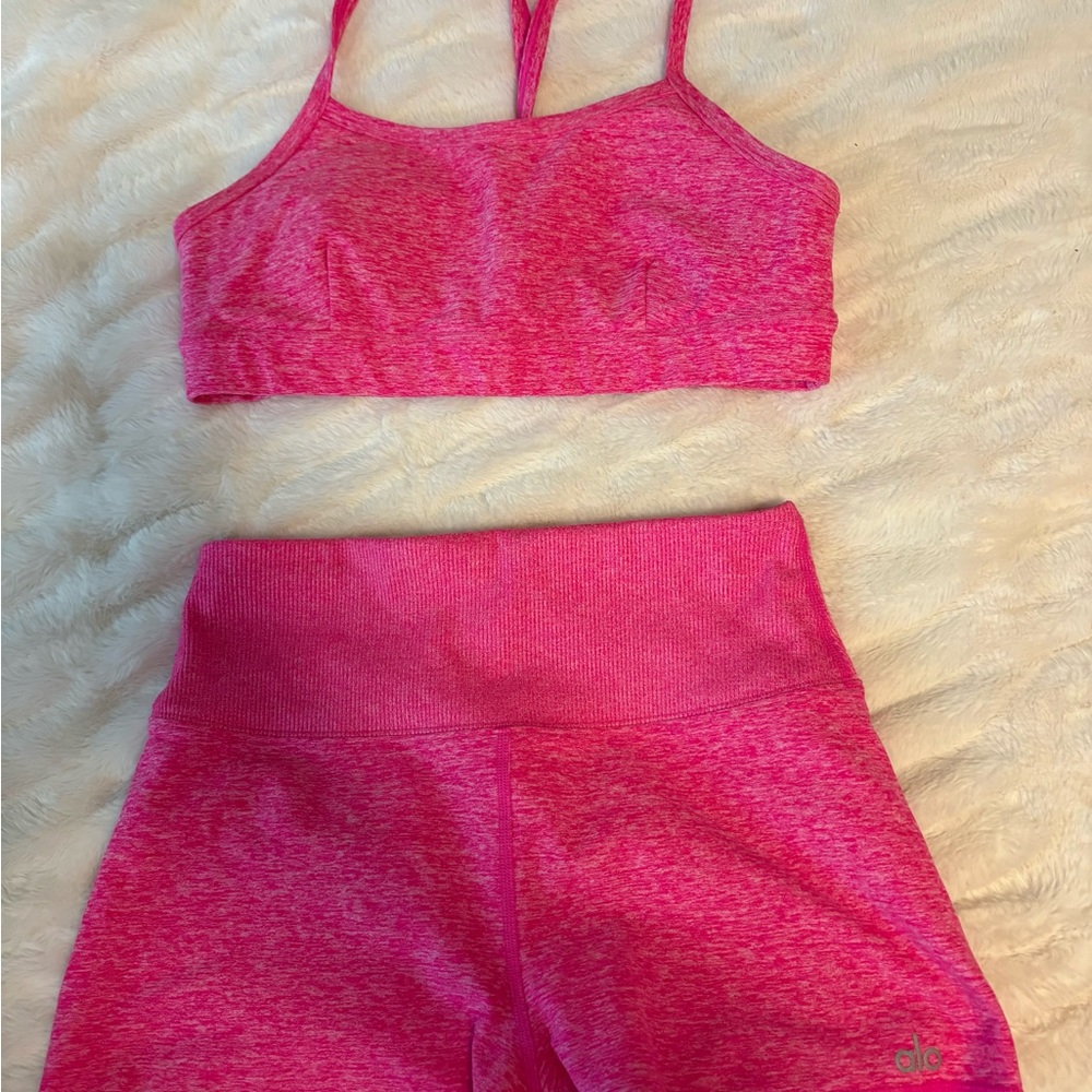 ALO Yoga Women's Athletic Shorts Set in Bright Pink Heather